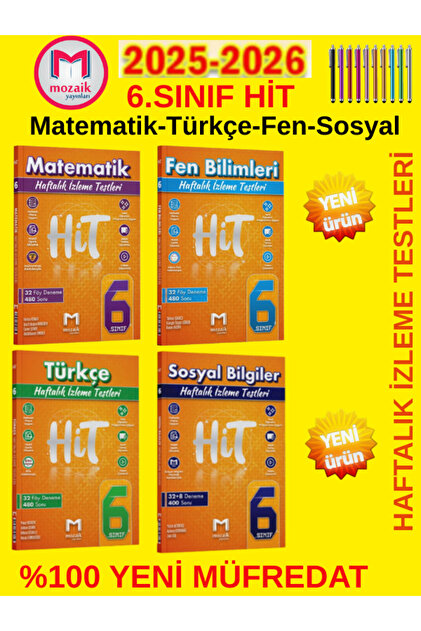 Mozaik Yayınları 6.Sınıf %100 Yeni Müfredat Hit Mat-Türkçe-Fen