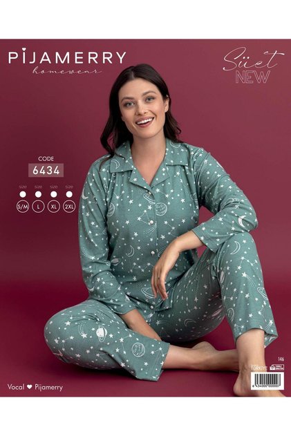Shirt Collar Suede Long Sleeve Pajama Set 6434