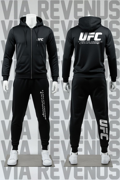 طقم بدلة رياضية بغطاء للرأس وسحاب مطبوع من UFC