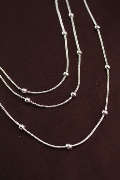 316L Steel Silver Color Minimal Ball Chain Model Multiple Necklace - Kly-0347