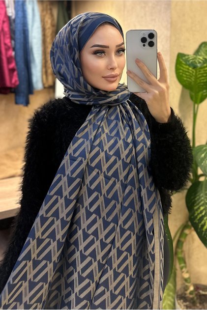 Çizgili Desenli Çift Taraflı Kaşmir İpek Şal