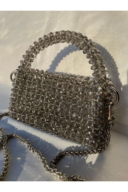 Gray Crystal Beaded Bag-Chic Evening Dress Bag-Pearl Bag