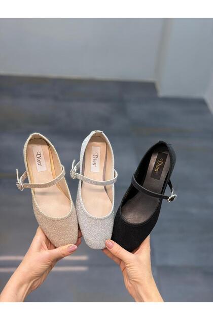 Women's Casual Ballet Flats with Gold Glitter Straps