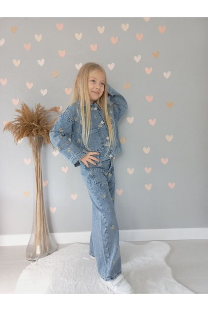Girl's Denim Suit Top and Bottom Set Transitional and Winter Super Quality Cotton Fabric Hundred Percent