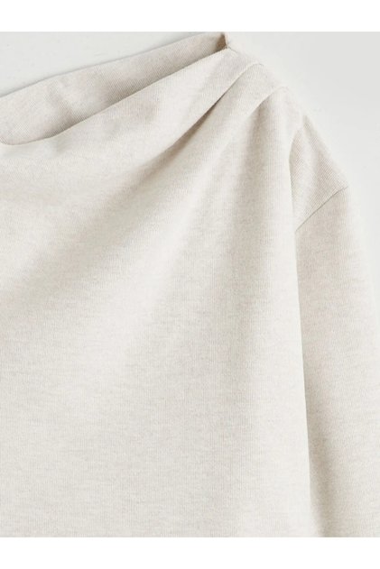 Lcw vision ecru boat neck gathered blouse