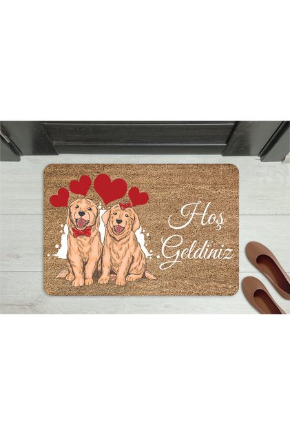 Welcome Written Dog Figurine Doormat – Decorative Non-Slip Base