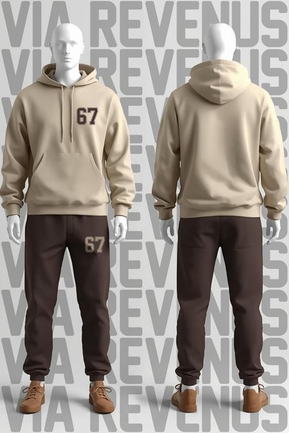 6 7 Printed 3-Thread Fleece-Lined Hooded Tracksuit Set
