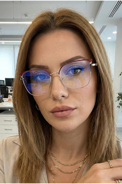 Sophia Red Metal Cat Eye Mavi Işık Filtreli Gözlük | Şık Sap Detaylı
