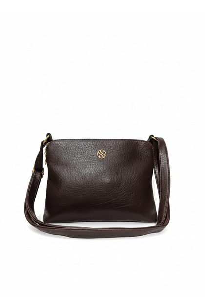 Women's Faux Leather Adjustable Cross Strap Shoulder Bag with 4 Compartments and Metal Zipper S-1329 Brown