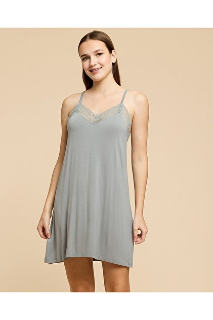 Lace Trim Nightdress With V-Neck