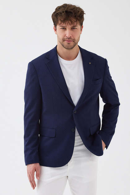 Jachetă sport pentru bărbați Egisto, albastru marin, elastică, amestec de bumbac material elastic slim fit pentru primăvară-vară