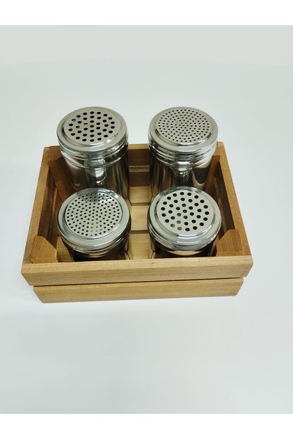 TUZLUK-PUL BİBER-KEKİK SERPİCİ PASLANMAZ ÇELİK+KAYIN KASA(7X9)-(7X13) CM LÜKS (5'Lİ)