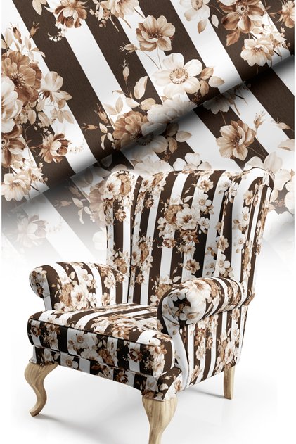 Modern Striped and Floral Patterned Cotton Lined Thick Rashel Upholstery Fabric 140cm Width (Fbr 100)