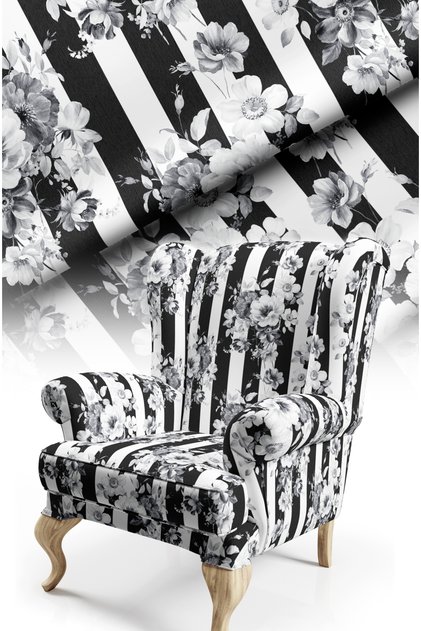Modern Striped and Floral Patterned Cotton Lined Thick Rashel Upholstery Fabric 140cm Width (Fbr 100)