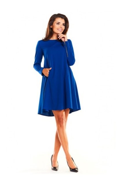 Rochie elegantă cu mânecă lungă A661, poliester/elastan, albastră, L-XL