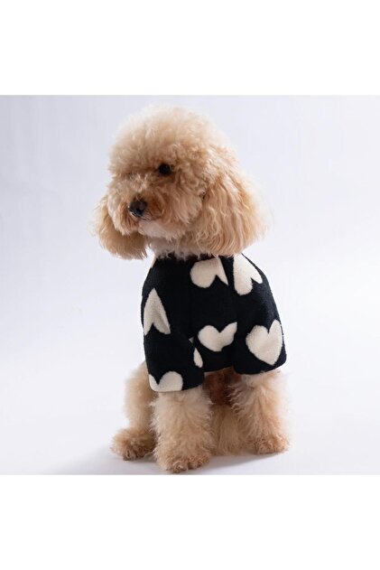 Siyah Kalp Desenli Love Night Sweat ( Dar Kalıp) Kedi Köpek Sweati Kedi Köpek Kıyafeti Köpek Peluşu