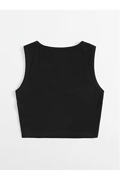 Women's Corded Fabric Crop Blouse Crew Neck Undershirt Black