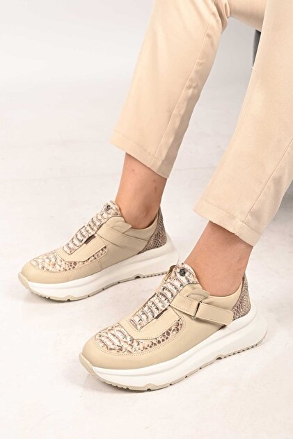 Laceless Velcro Eva Sole Genuine Leather Sneaker 101-8065-05 Women's Shoes