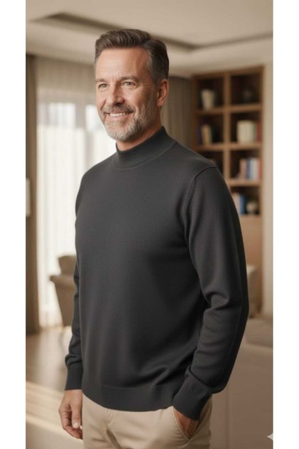 Half Fisherman Thin Wool Bottom Part and Sleeves with Ribbed (Elastic) Thin Wool Men's Sweater