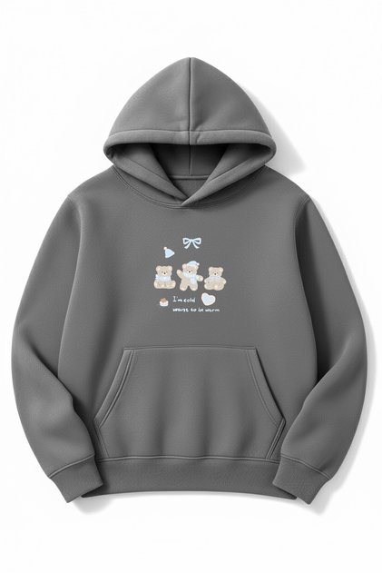 Oversized Unisex Blue Bears Printed Hooded Sweatshirt