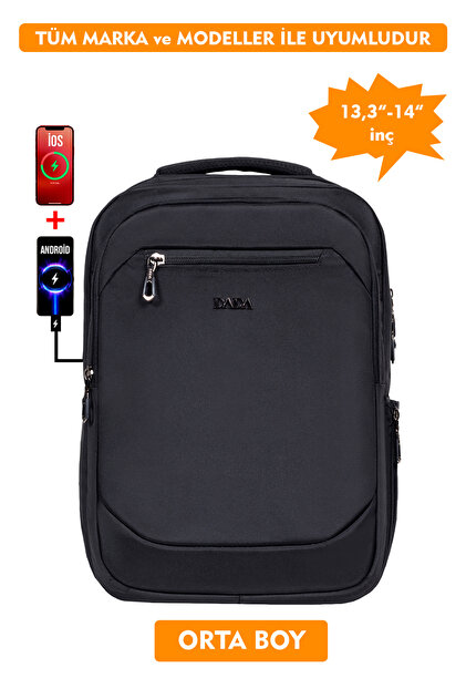 Unisex Black Laptop Backpack 13.3-14 Inch Medium Size Shock-Absorbing Protection Waterproof Fabric
