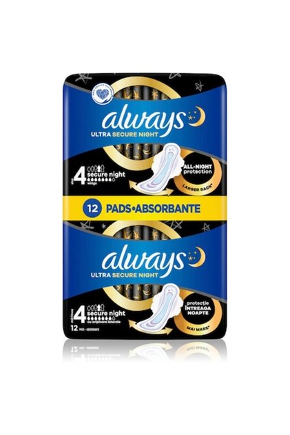 Absorbante igienice Ultra Night, set 48 buc (12 buc x 2 pachete), poliester