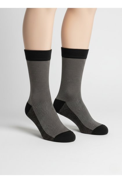 Men's Socks 2-Pack Jacquard Bamboo Long Stitch-Free Soft Stretchy Sand & Black - Paris Socks
