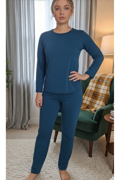 Viscose Knitted Crew Neck Long Sleeve Pants Pajama Set