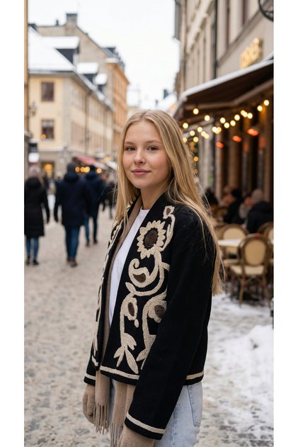 Women's Embroidered Bohemian Black Jacket