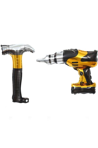 Men's Construction -2 Piece Tool Balloon Set Hammer Drill Foil Balloons for Birthday Celebration