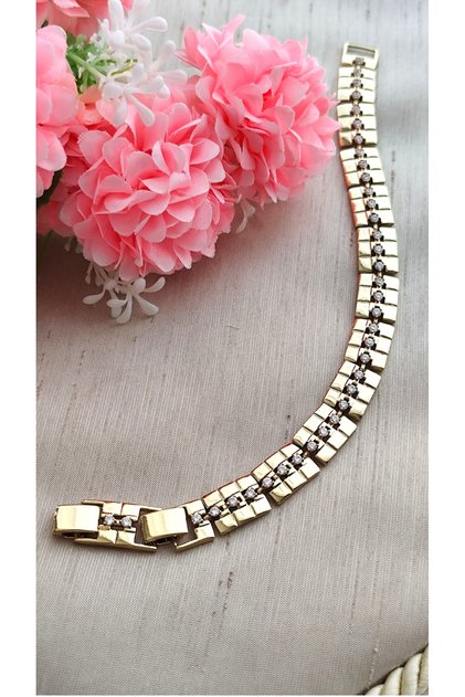 Xuping Vip Rectangular Three Stone Row Model Tarnish Free Gold Steel Bracelet 18+2cm