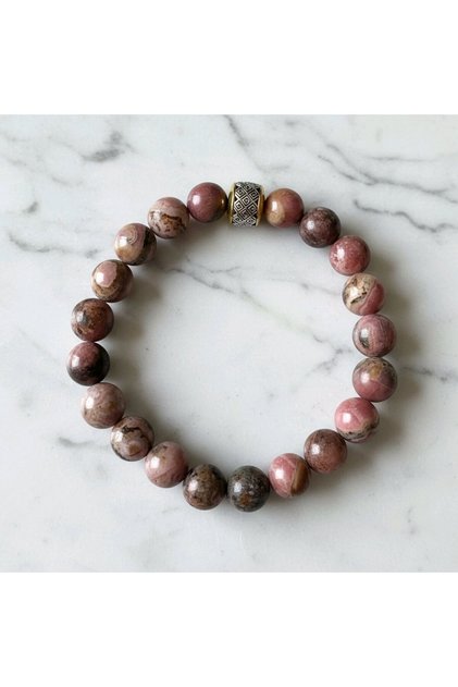 Original Rhodochrosite Natural Stone Bracelet - Brass Inlaid over Zamak
