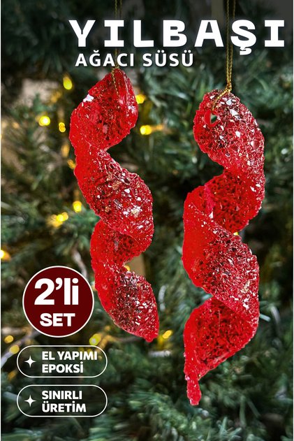 2’li Set El Yapımı Reçine Spiral Yılbaşı Ağacı Süsü