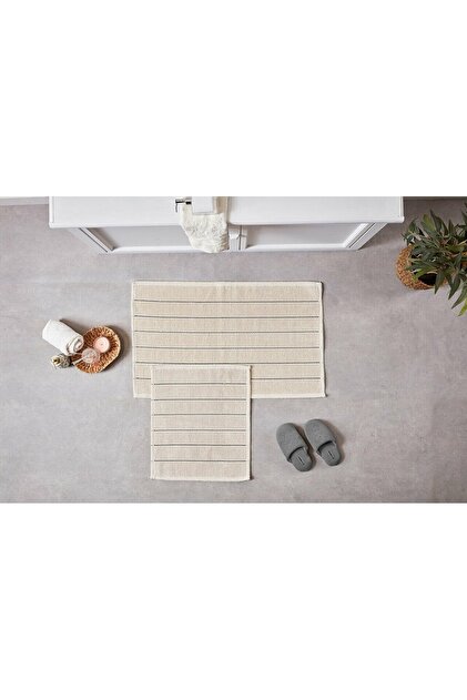 2-Piece Bath Mat Cotton Arte Cream-Anthracite 60x100 cm/50x60 cm