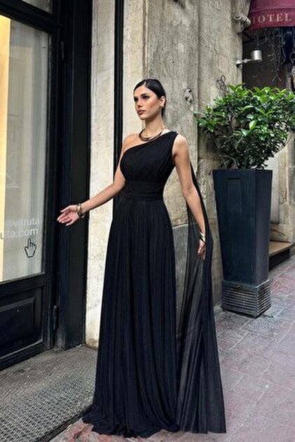 Secret Passion Lingerie Flexible Fabric Slit One Shoulder Belly Gather  Detail Evening Dress and Graduation 688 582135- Trendyol
