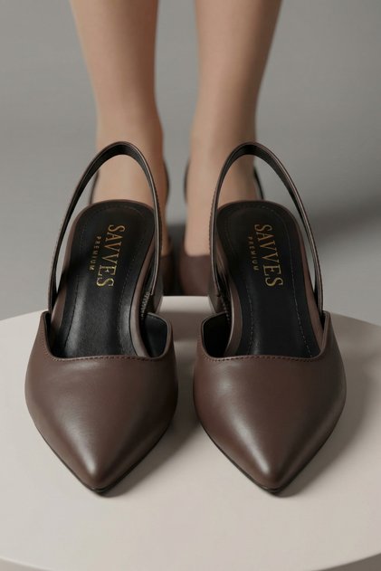 Women's Dark Brown Leather New Season Elasticized Low Heel Shoes