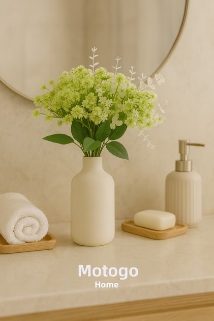 Floare artificială Cipso – Buchet decorativ verde alb plin – Aranjament pentru sufragerie și bucătărie
