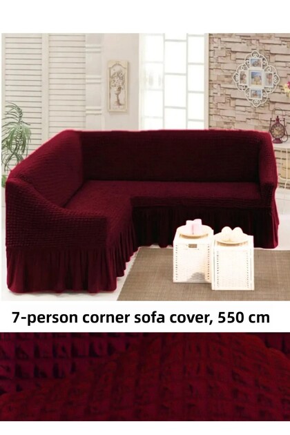 Bürümcük 7-Seater Corner Sofa, Sofa Cover, Armchair Cover, Elastic, with Skirt, L Corner 550 cm