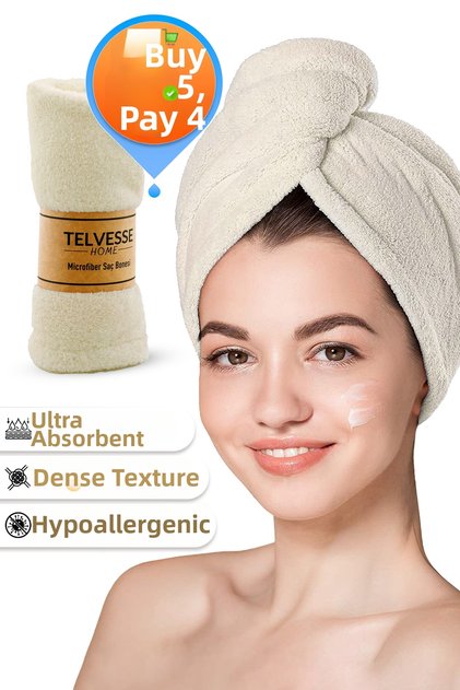 Thick Microfiber Hair Drying and Thick Towel for Beach and Sea Pool Cap - Cream
