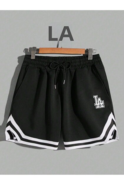 Men's Black Combed Cotton Shorts Sports Bermuda Striped Basketball Football Fitness Training Running Shorts