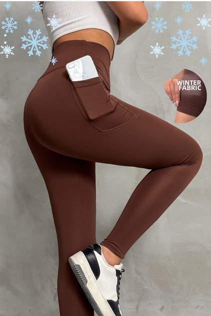Women's Winter Fleece-Lined High-Waist Slimming Leggings with Pockets