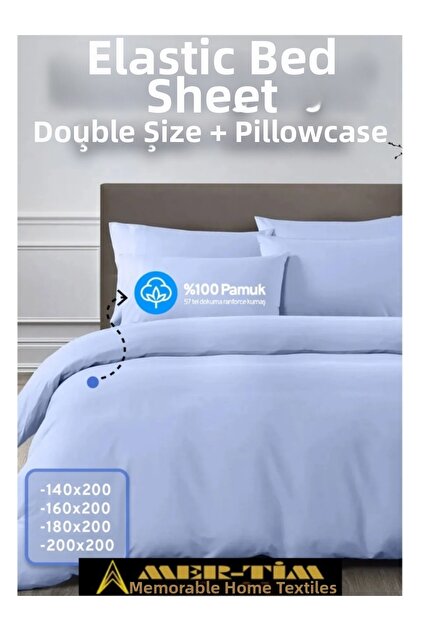 Mer-Tim Cotton Ranforce Double Elastic Fitted Sheet and Pillowcase Set