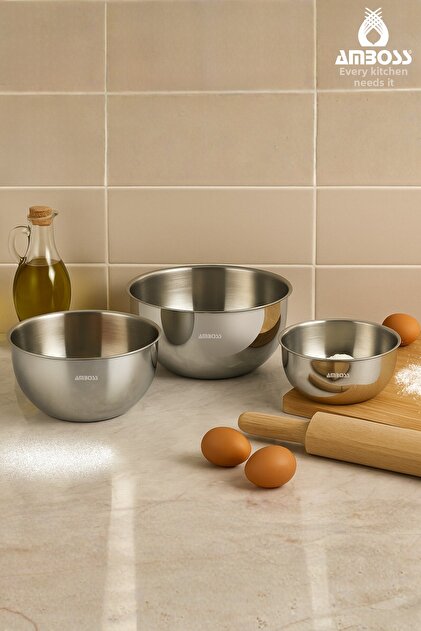 طقم أوعية خلط Satin من 3 قطع، متعدد الاستخدامات من الفولاذ المقاوم للصدأ