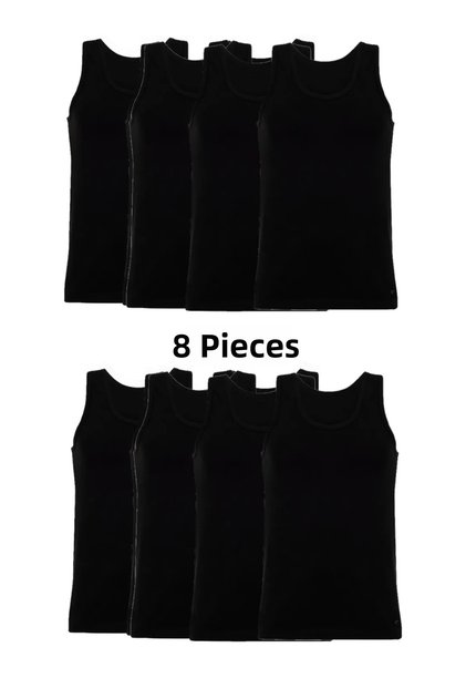 8-Piece Men's Undershirt Set Black Color Cotton Basic