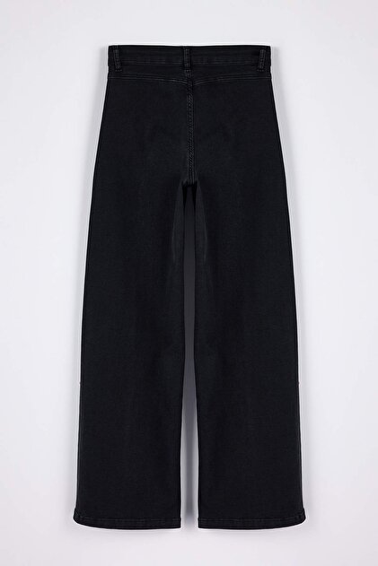 Trendyolmilla Siyah Yüksek Bel Dikiş Detaylı Ekstra Esnek Wide Leg