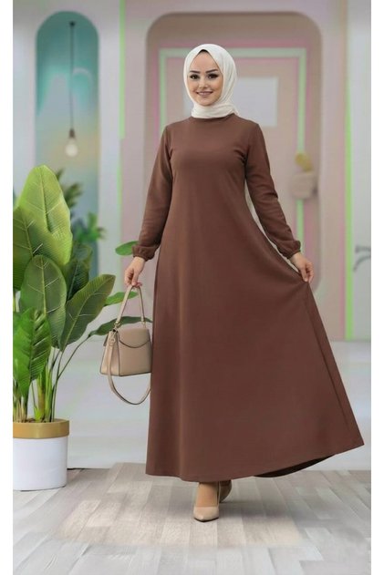 Long Hijab Dress with Belt Detail and Elastic Sleeves