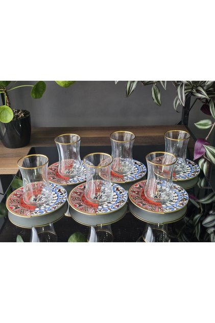 Handmade Crystal Nora - Double Patterned Tea Set for 6 People