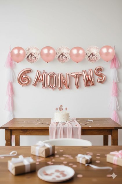Rose Gold Half Age 6 Months Transparent Confetti Foil Balloon Set
