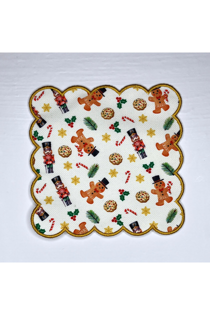 New Year's Cute Mini Object Patterned Digital Printed Embroidery Edge Cocktail Napkin