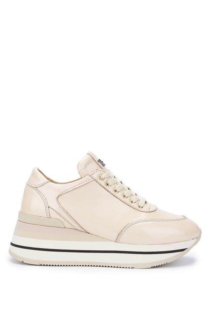 Women's Genuine Leather Beige Patent Leather Sneakers & Sports Shoes